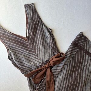 Sundance Sleeveless Allende Brown 100% Linen Bias Cut Tie Dress Size 6P Boho